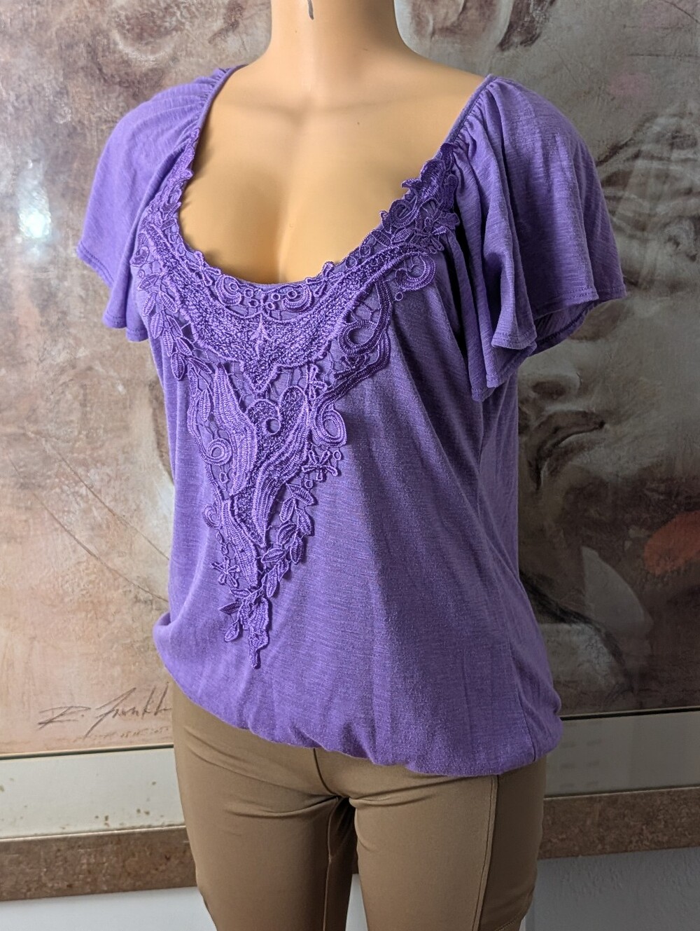 Vintage Y2K Anxiety Purple Lace Blouse Goth Fairy Grunge Size L